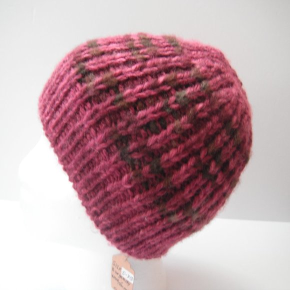 Hand Knitted Hat Toque Adult Size - S-XS Wool/Acrylic Color Burgundy - 013 - Picture 4 of 8